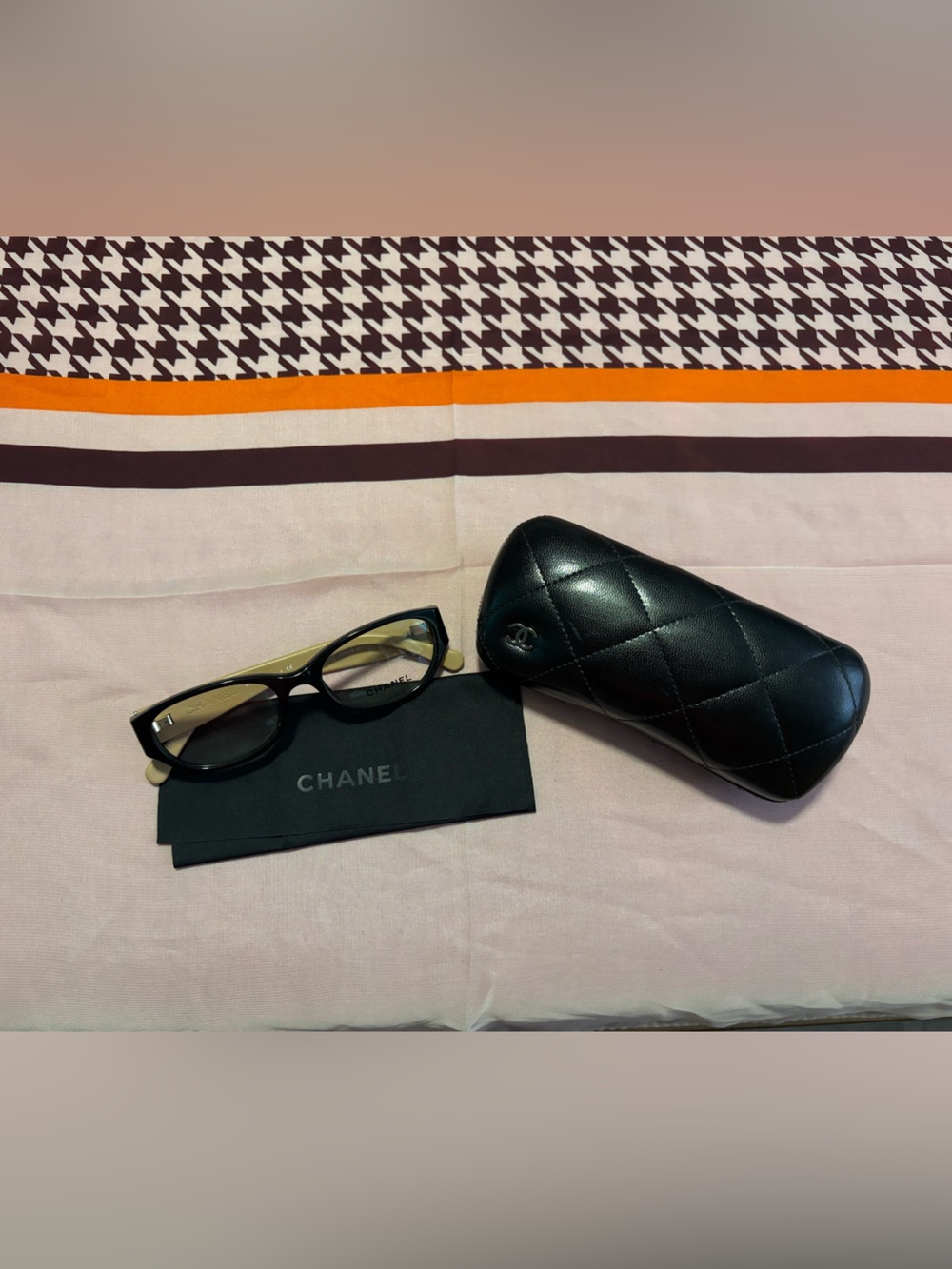 CHANEL Black Quilted Leather Sunglasses Case with Black Frame Glasses
